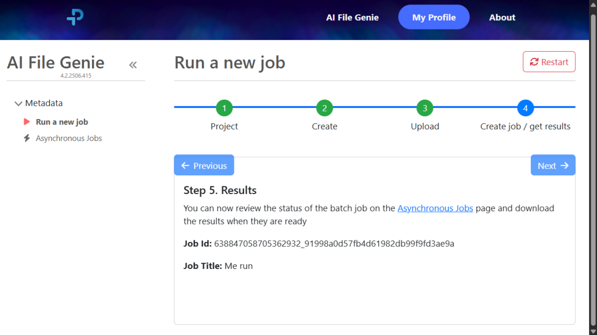 Ausführen eines neuen Auftrags - Ergibnisse