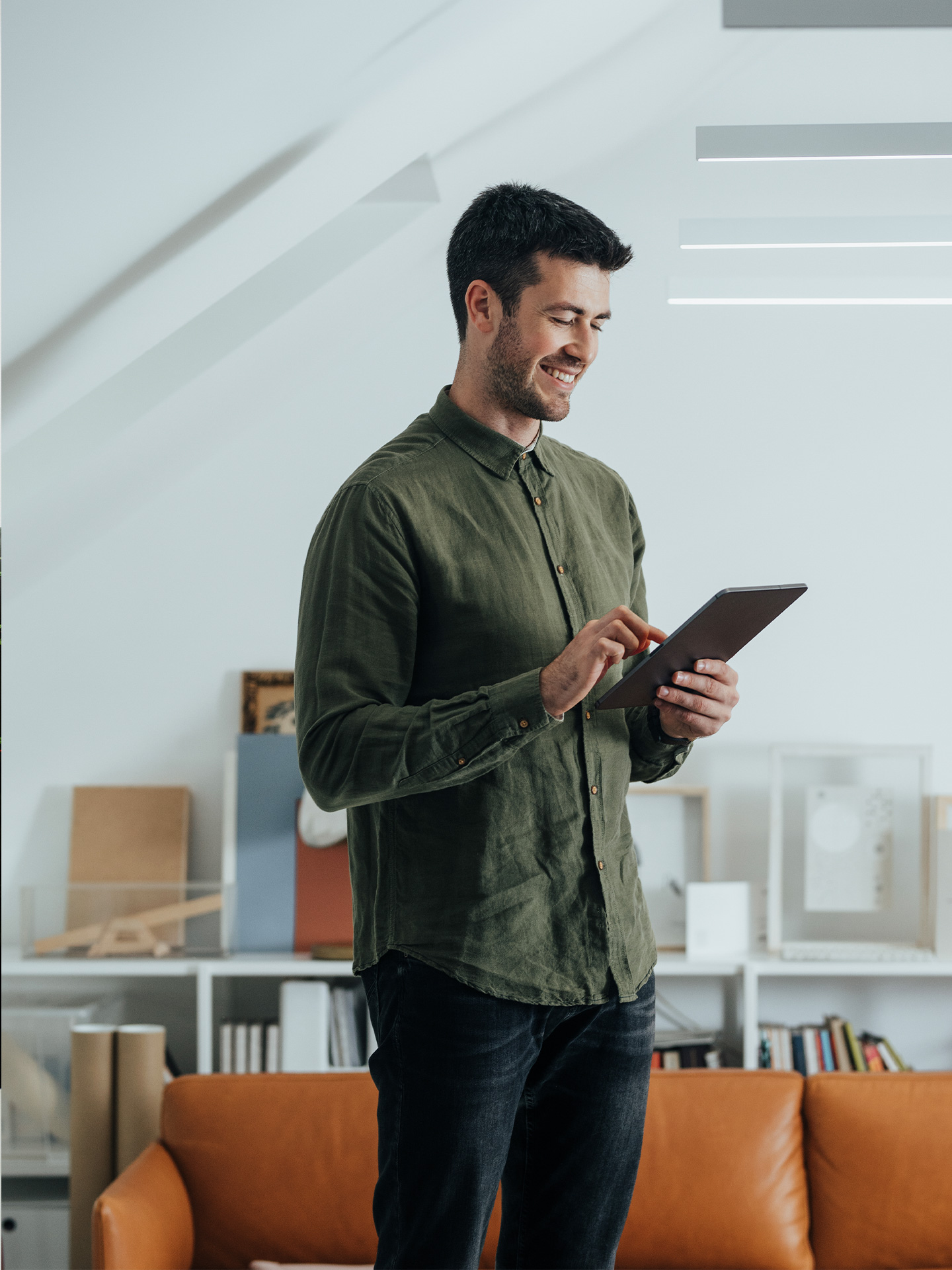 individual using tablet independently in professional environment