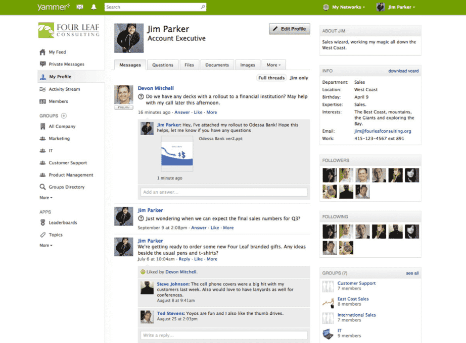 profil de l'utilisateur yammer