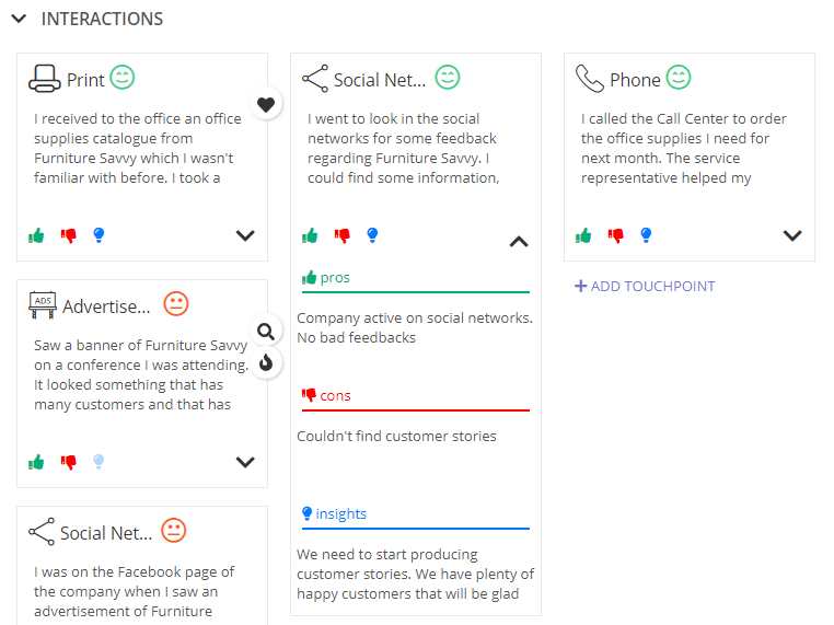 Vue des interactions clients dans le logiciel cemantica