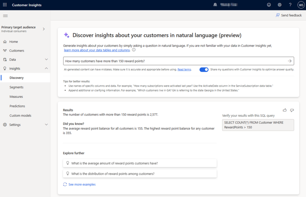 vue sur le segmentation client dans dynamics 365 customer insights
