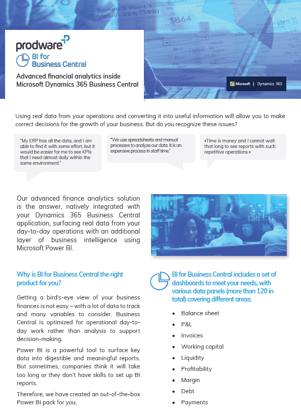 BI for Business Central - solution d'analyse financière intégrée à Microsoft Dynamics 365 Business Central