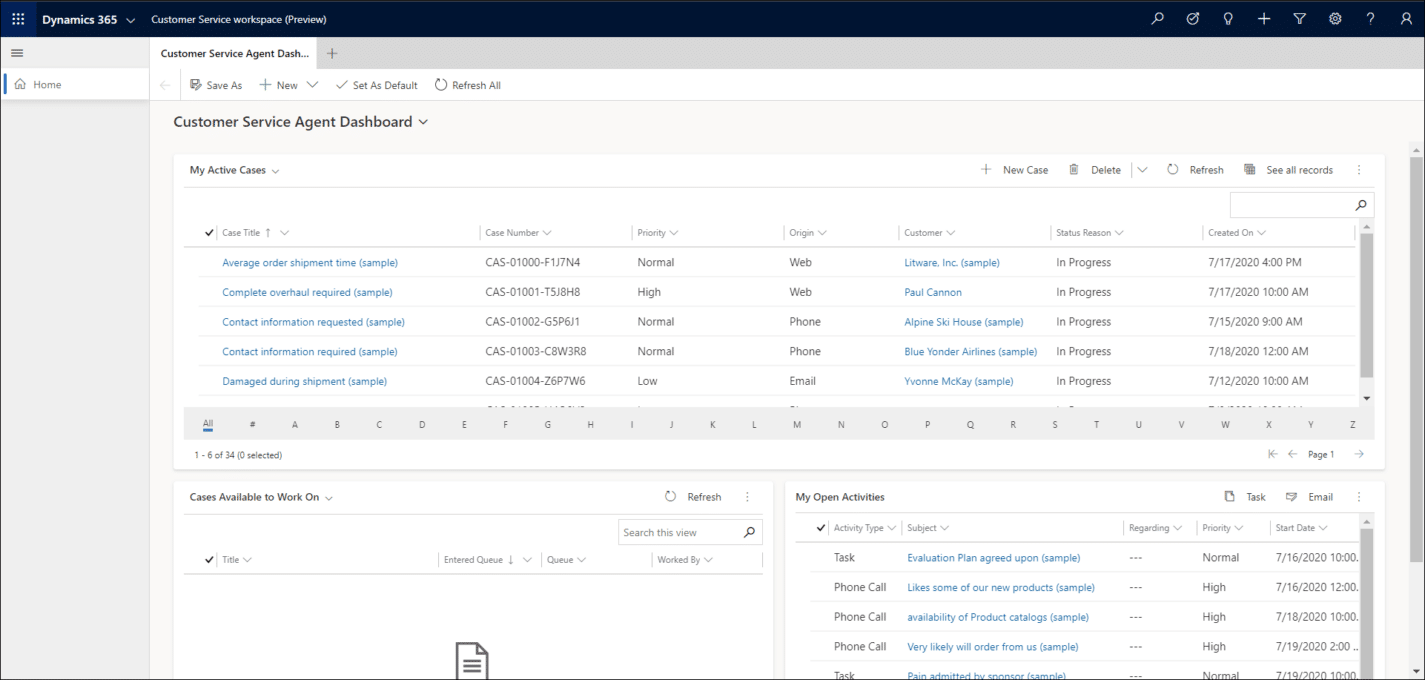 Customer Service Agent dashboard