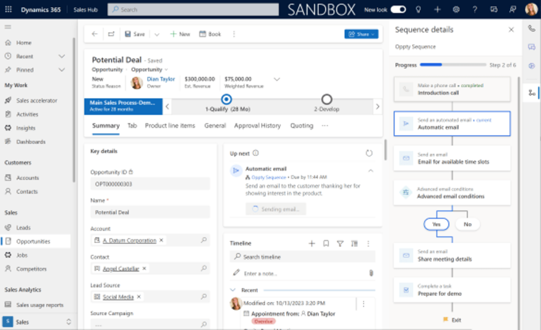 Ondersteunde verkooptrajecten via Sequenties in Dynamics 365 Sales
