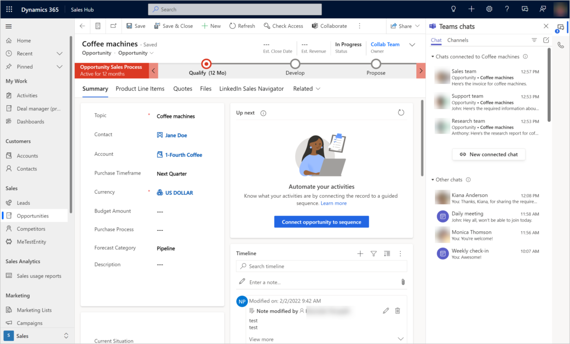 Microsoft Teams integratie in Microsoft Dynamics 365 Sales