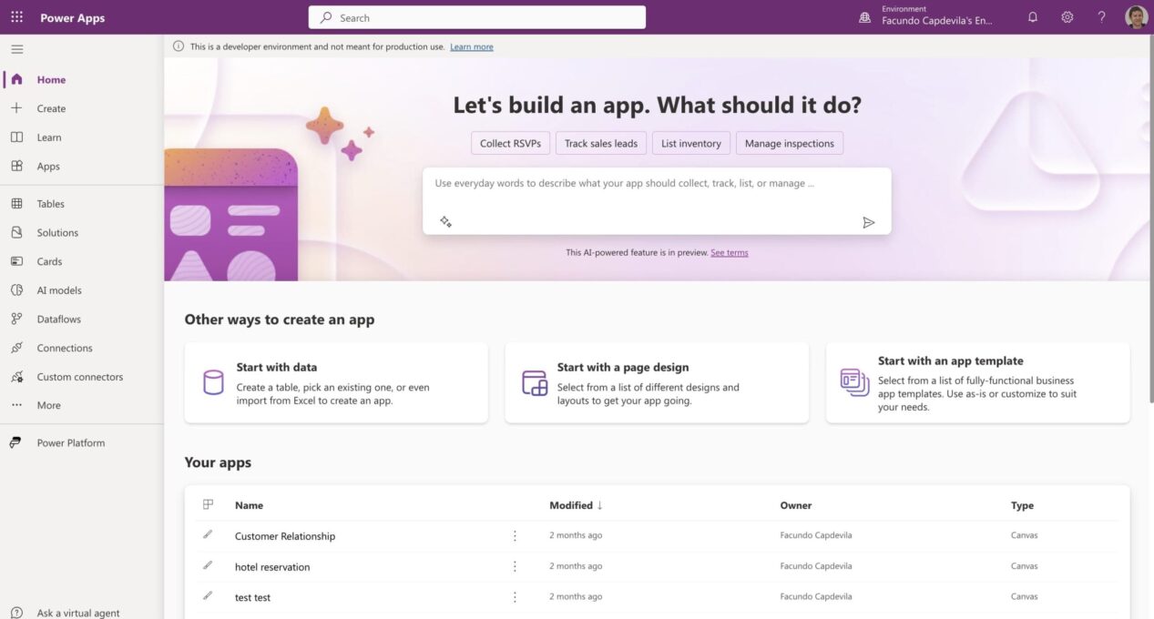Aan de slag met het gebruik van Power Apps