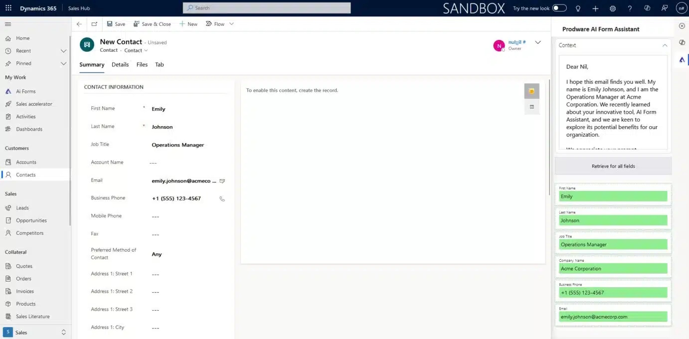 AI Form Assistant in Microsoft Dynamics 365 Sales 