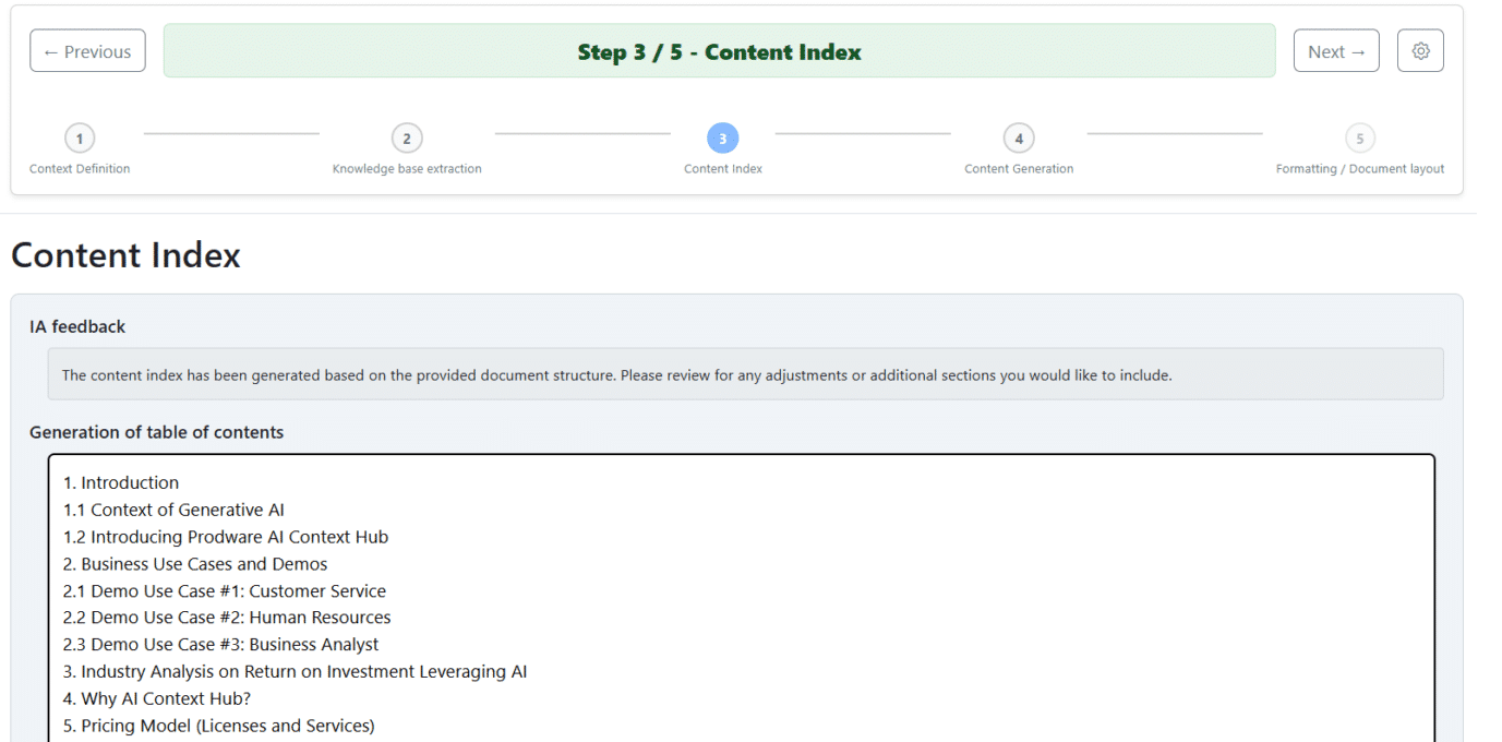 AI Content Generator proposes structure for feedback – Step Three