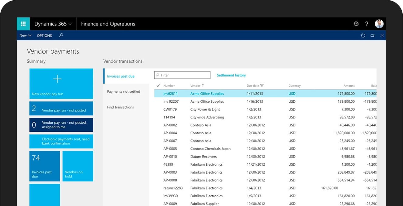 Dynamics 365 Finance and Operations screenshot