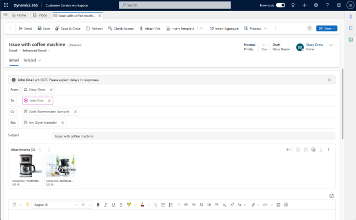Create an email from Customer Service