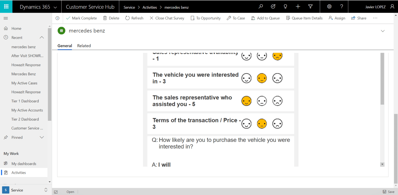 Howazit creating a survey in Microsoft Dynamics 365