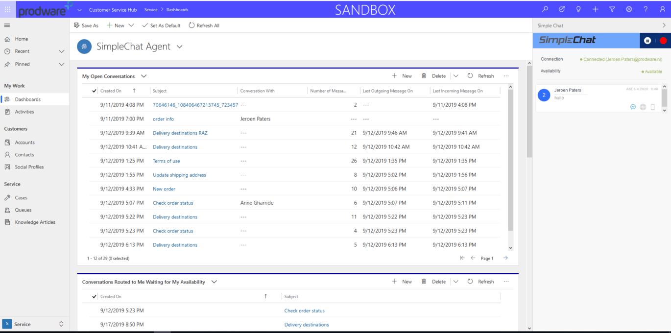 Tableau de bord des agents dans Dynamics 365