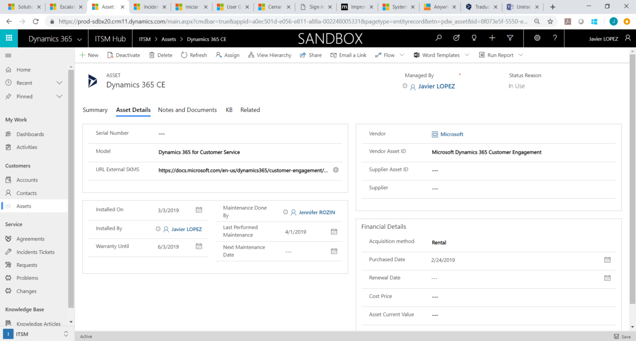 ITSM Asset Record in Service Asset & Configuration Management (SACM)