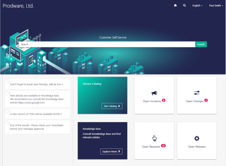 ITSM Customer Self Service Portal
