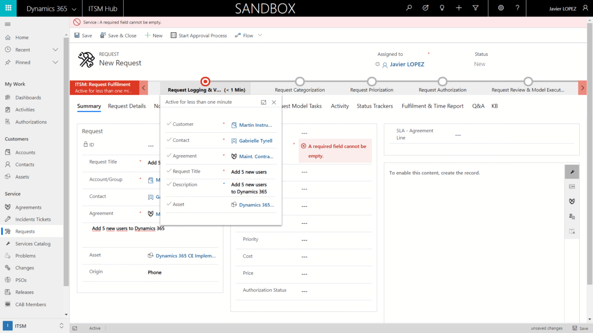 ITSM Logging in Request Fulfilment