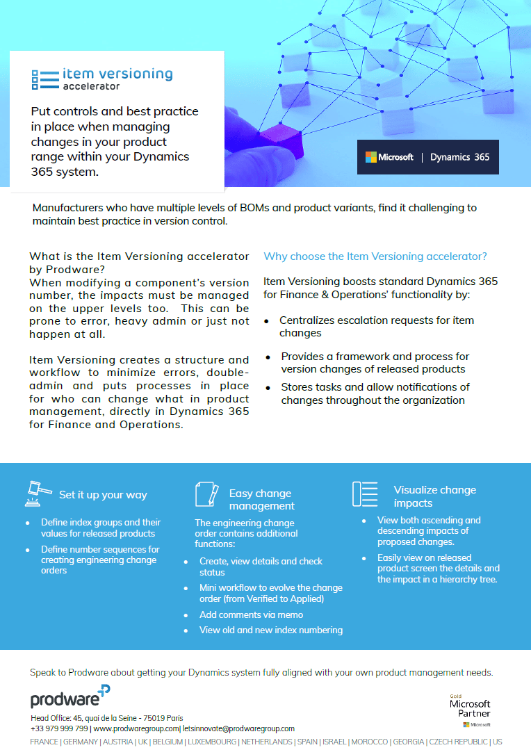 Item Versioning accelerator for Dynamics 365 Finance and Operations brochure thumbnail