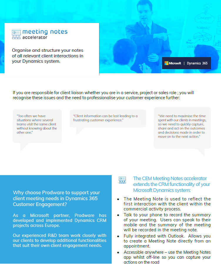 Meeting Notes accelerator for Microsoft Dynamics 365 Customer Engagement brochure thumbnail