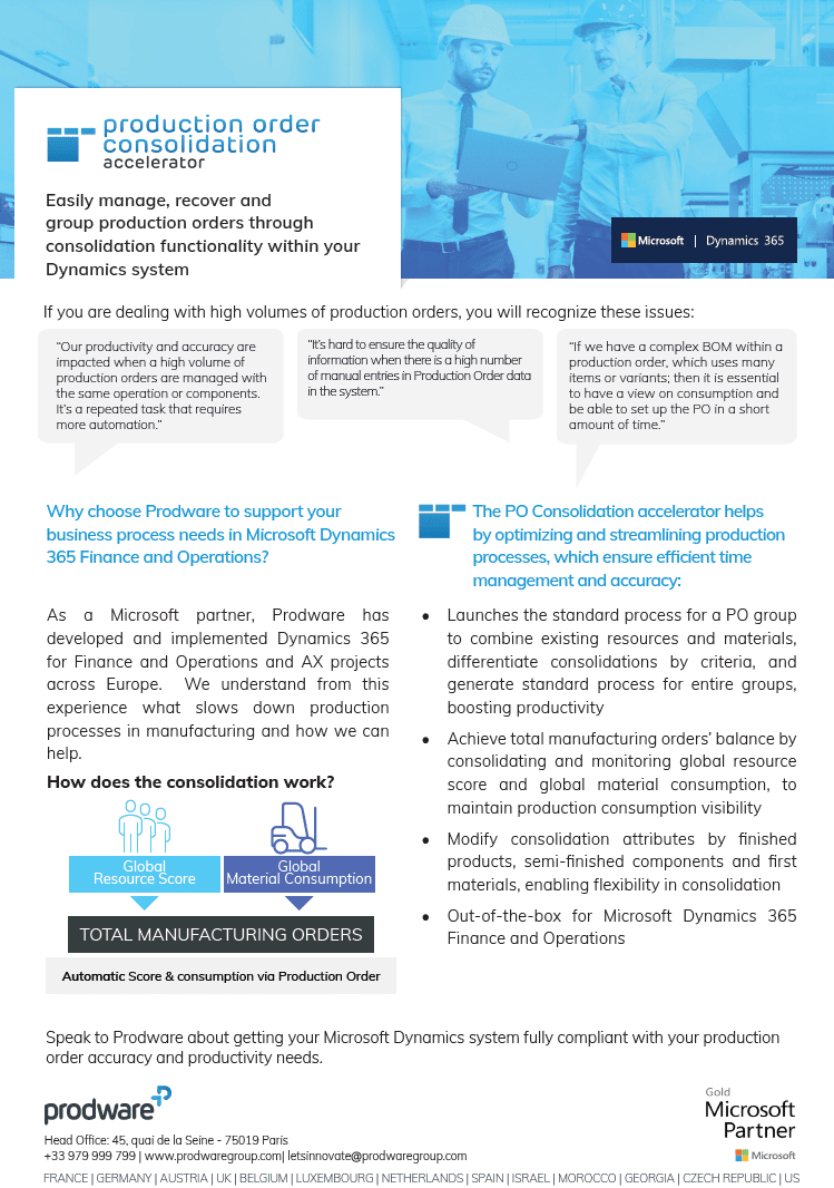 Production Order Consolidation accelerator for Dynamics 365 Finance and Operations brochure thumbnail