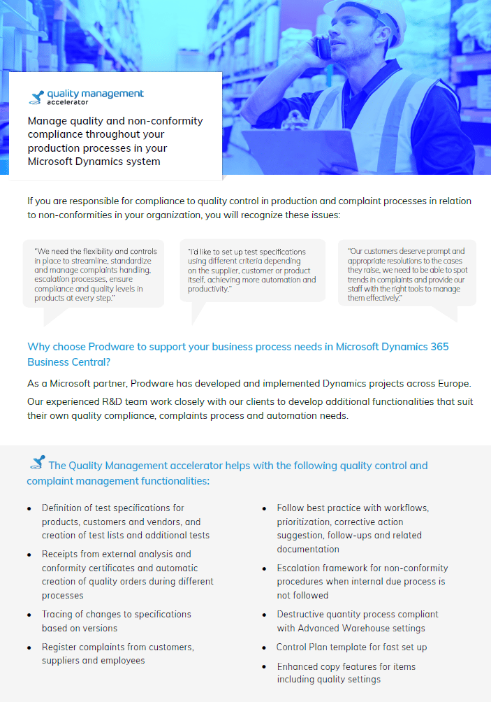 Quality Management accelerator for Dynamics 365 Business Central brochure thumbnail