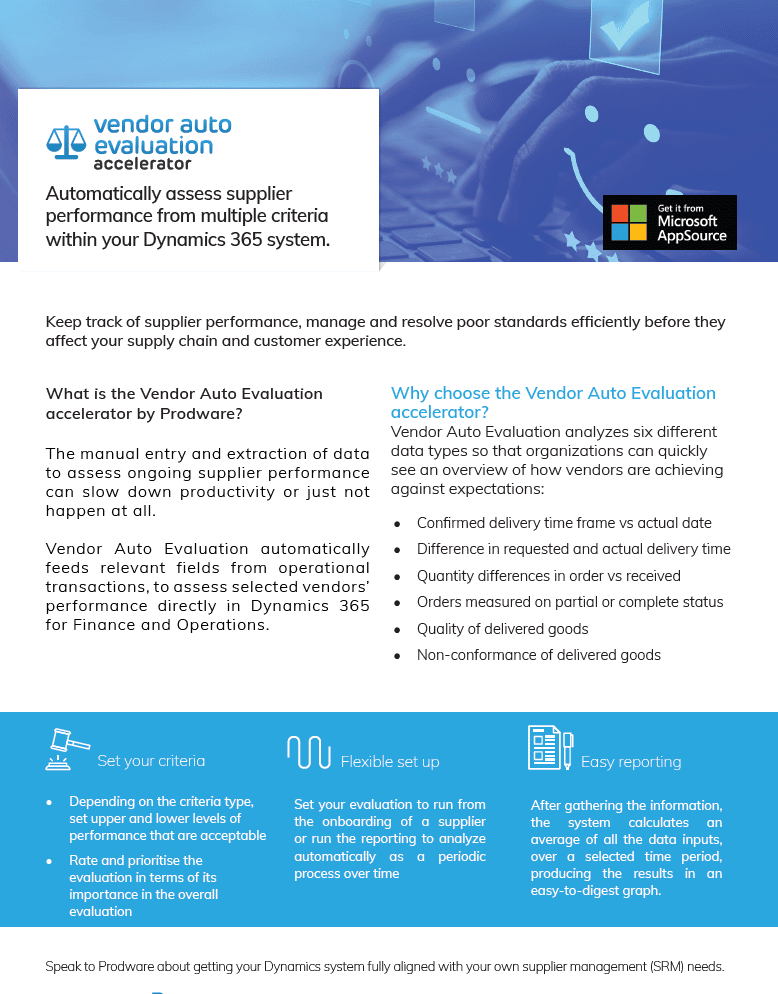 Vendor Auto Evaluation accelerator for Dynamics 365 Finance and Operations brochure thumbnail