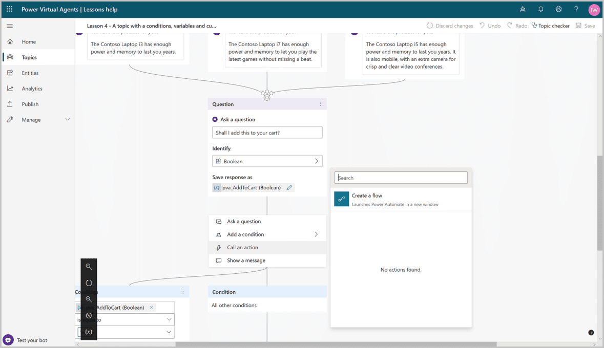 Microsoft Power Virtual Agents with Power Automate