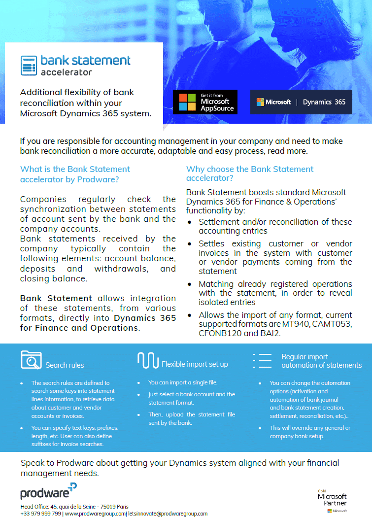 Bank Statement accelerator for Dynamics 365 Finance and Operations brochure thumbnail