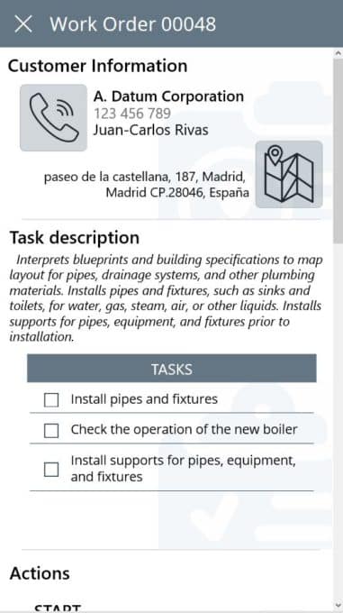 Work order detail in Easy Field Service