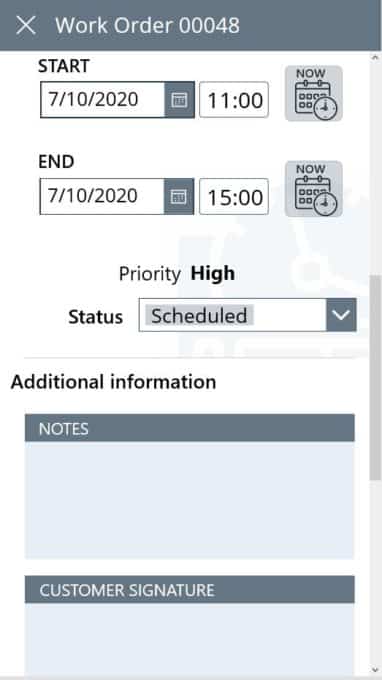 Work order status in Easy Field Service