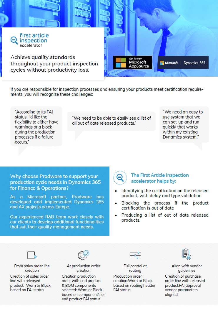 First Article Inspection accelerator for Dynamics 365 Finance and Operations brochure thumbnail