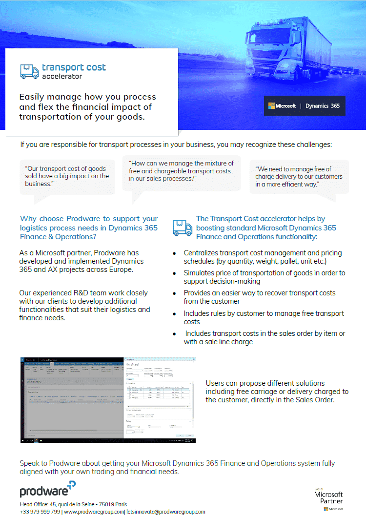 Transport Cost accelerator for Dynamics 365 Finance and Operations brochure thumbnail