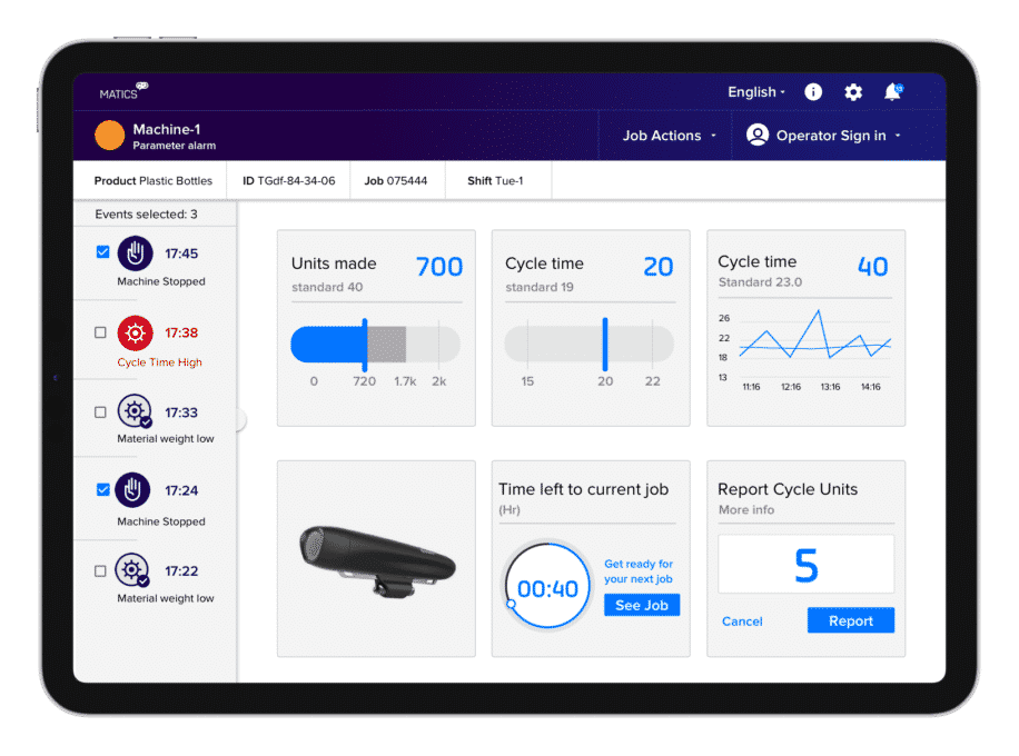 Matics Machine Operator screen