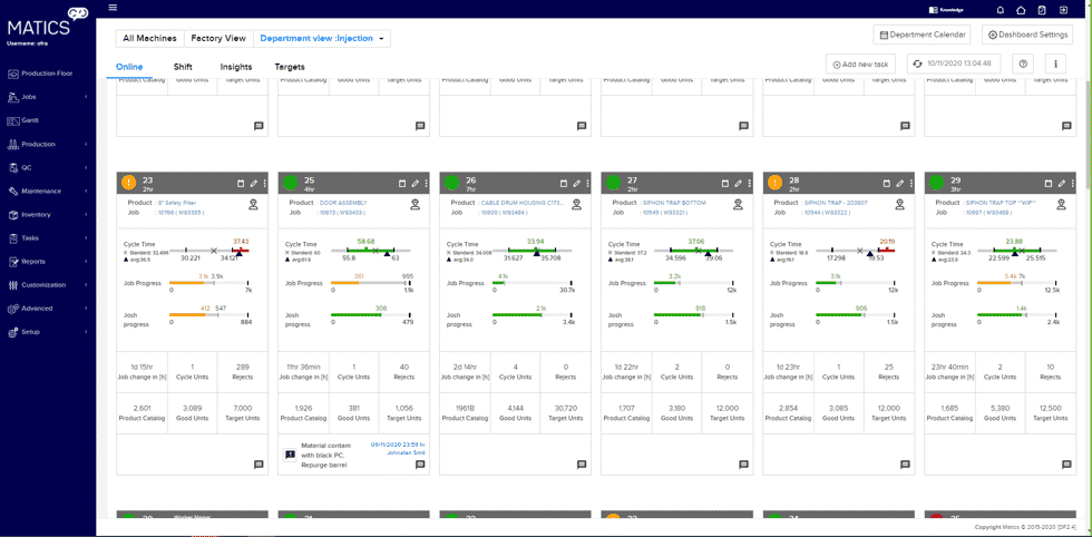 Matics production progress screen