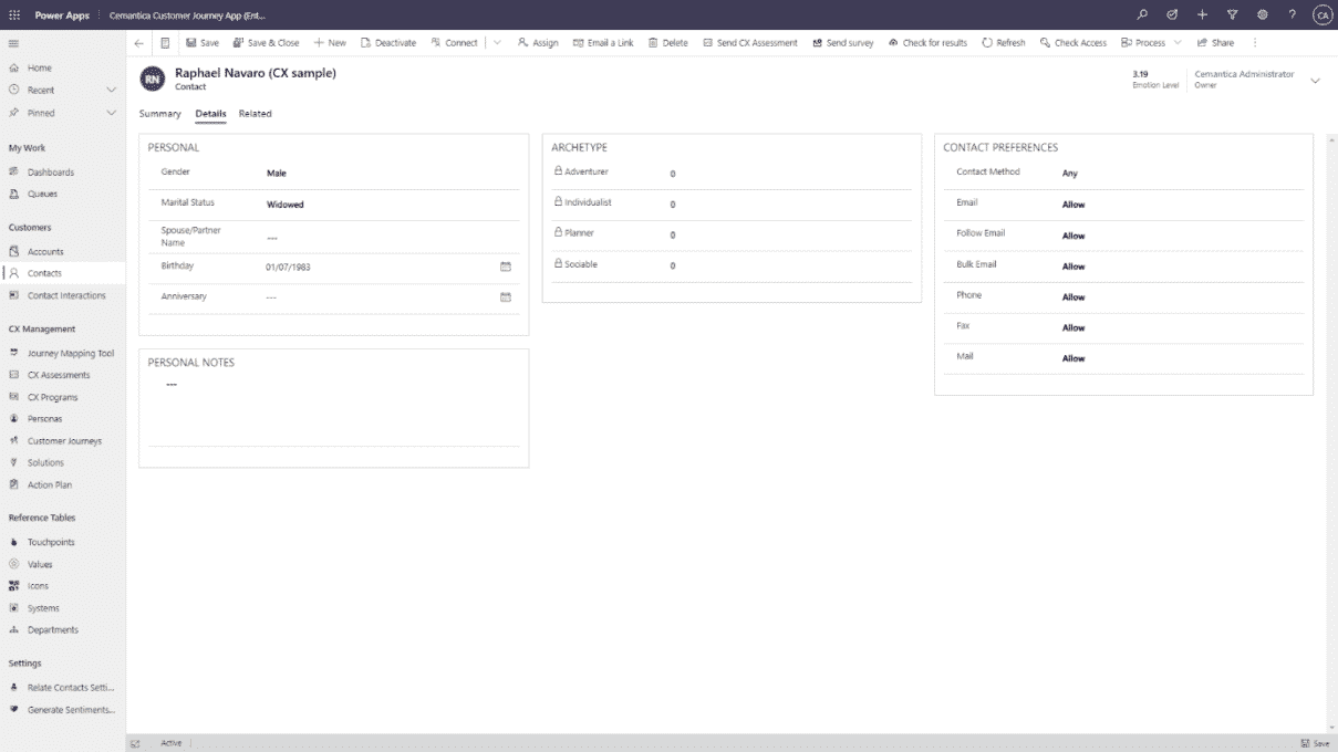 archétype dans les contacts de Dynamics 365 Marketing