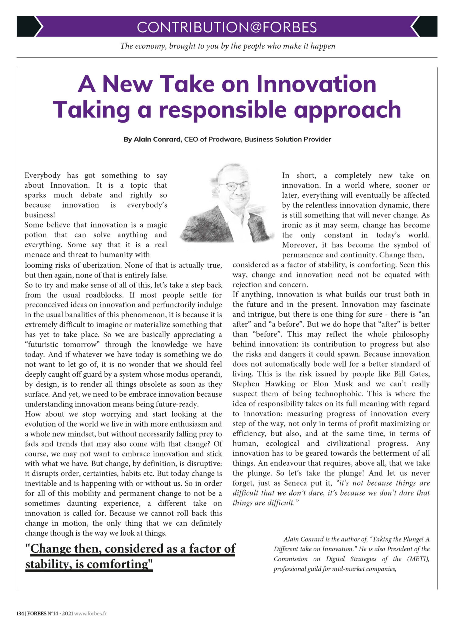 Alain Conrard publishes an article in Forbes magazine