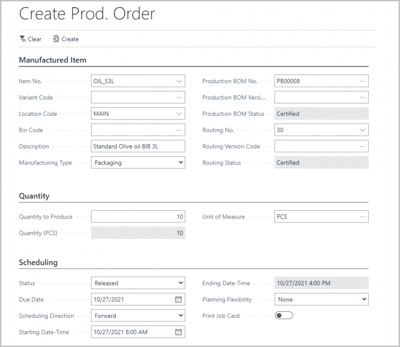 Create Production Order