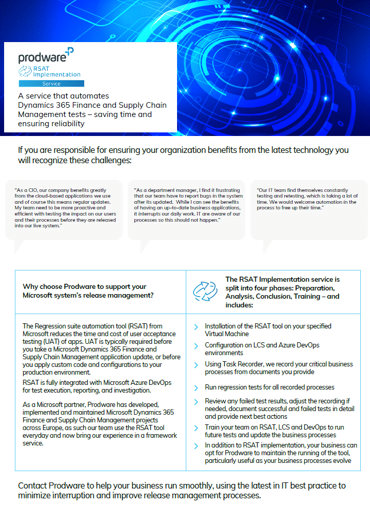 RSAT Implementation service for Microsoft Dynamics 365 Finance and Supply Chain Management brochure thumbnail