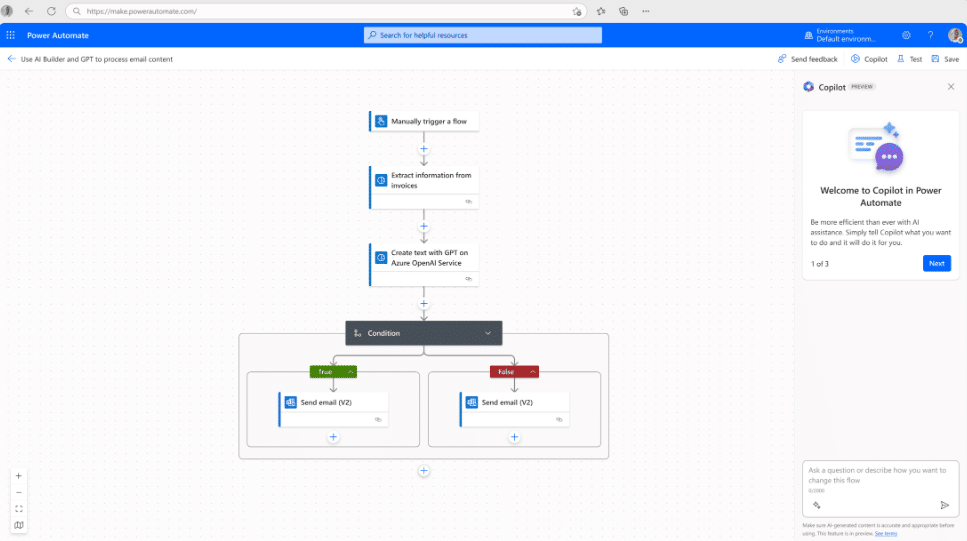 Cloud flow designer in Power Automate with Microsoft Copilot